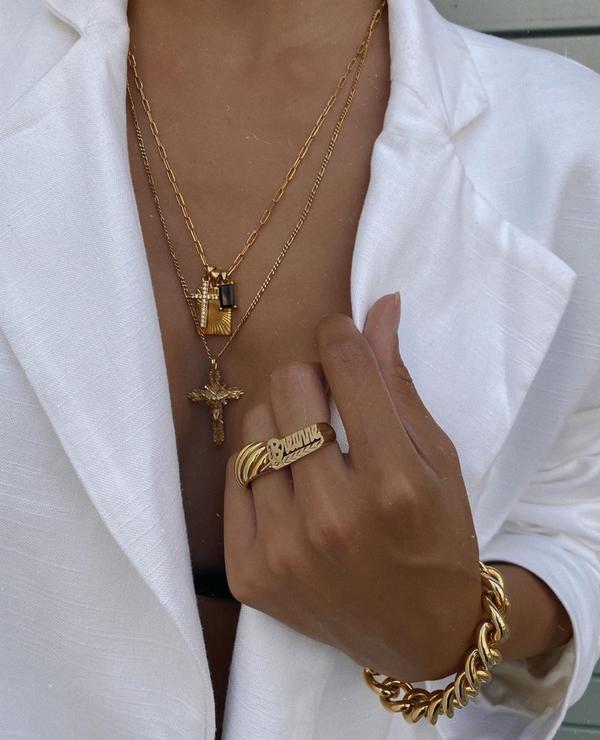 Wholesale 18K Gold Plated Stainless Steel Thin Chain Lock Cross Titanium Steel Necklace